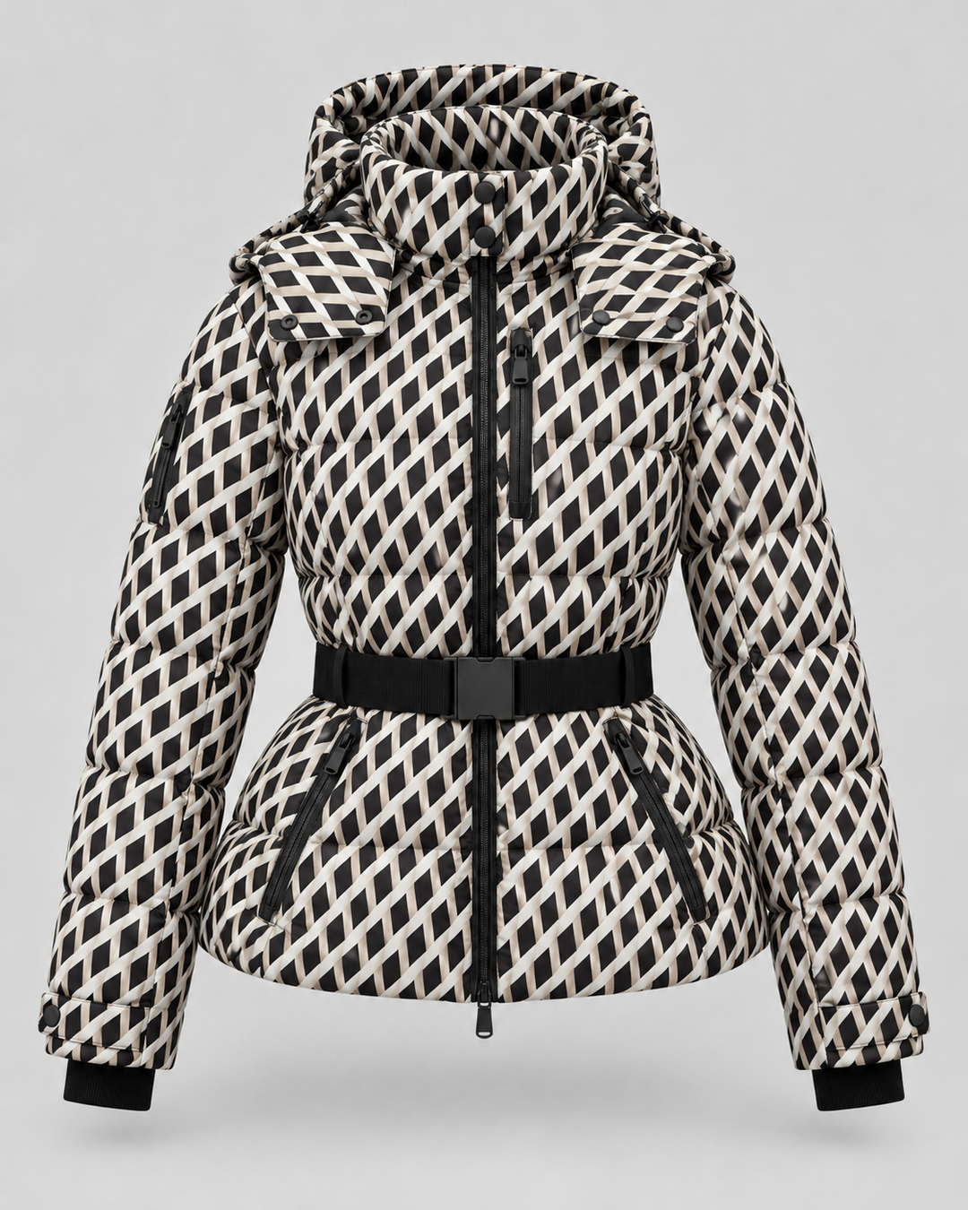Daunenjacke mit Gürtel und abnehmbarem Kapuzen Damen Rita – Bild 14