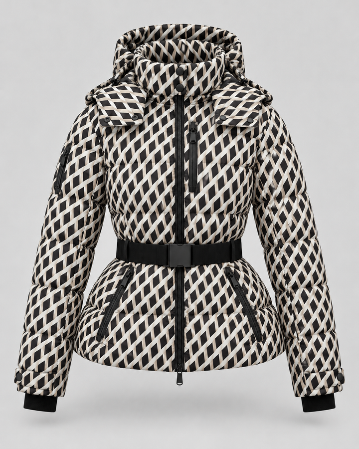 Daunenjacke mit Gürtel und abnehmbarem Kapuzen Damen Rita – Bild 14