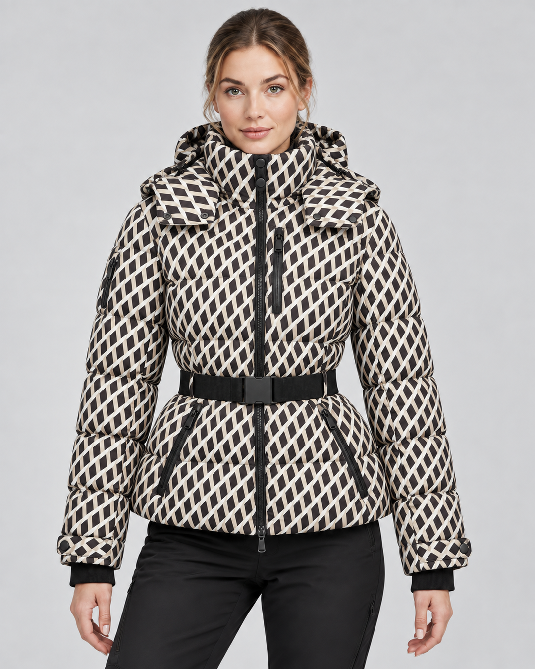 Daunenjacke mit Gürtel und abnehmbarem Kapuzen Damen Rita – Bild 15