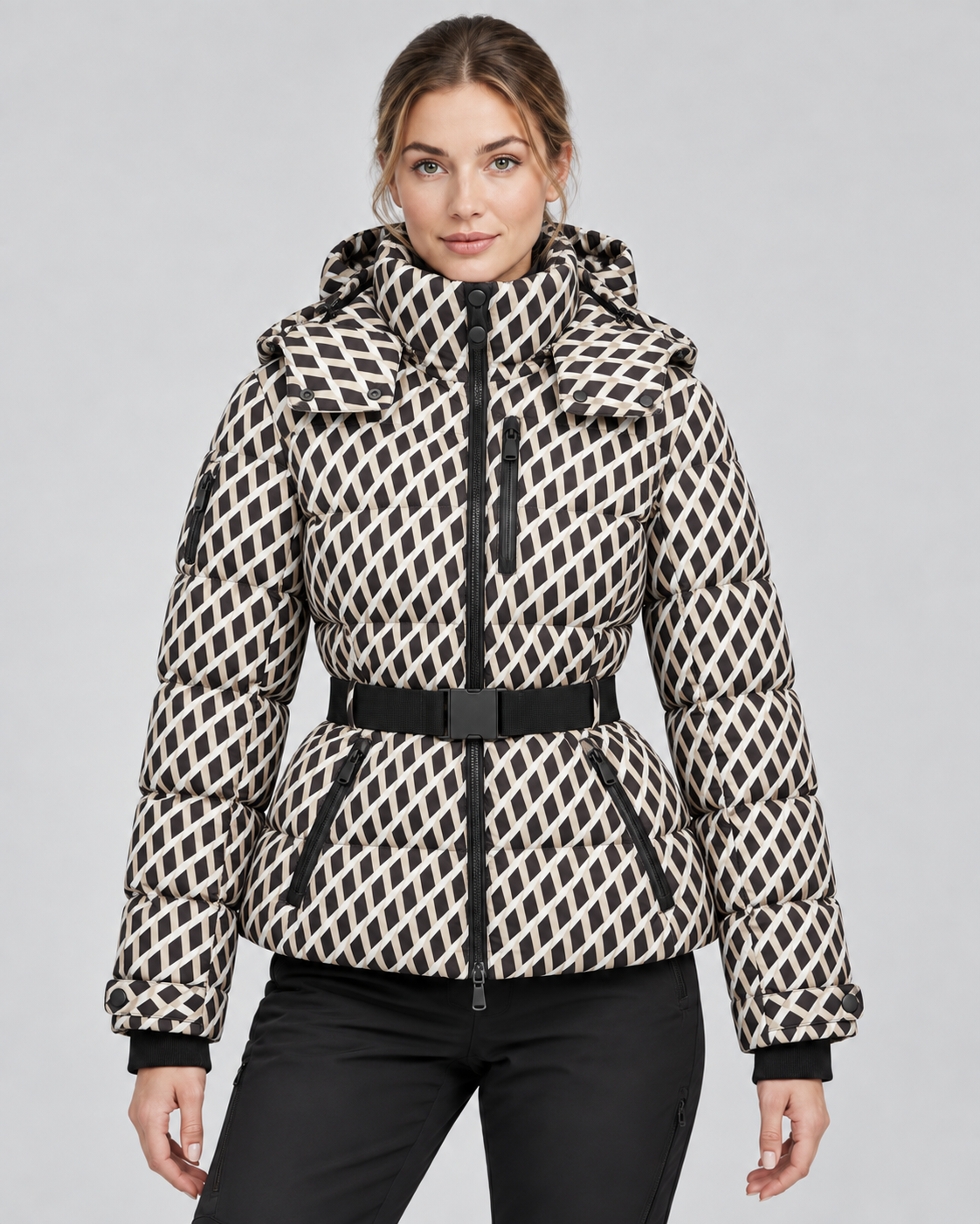 Daunenjacke mit Gürtel und abnehmbarem Kapuzen Damen Rita – Bild 15