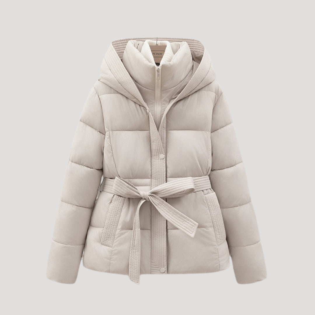 Daunenjacke mit Kapuze und Gürtel Damen Bianca – Bild 3