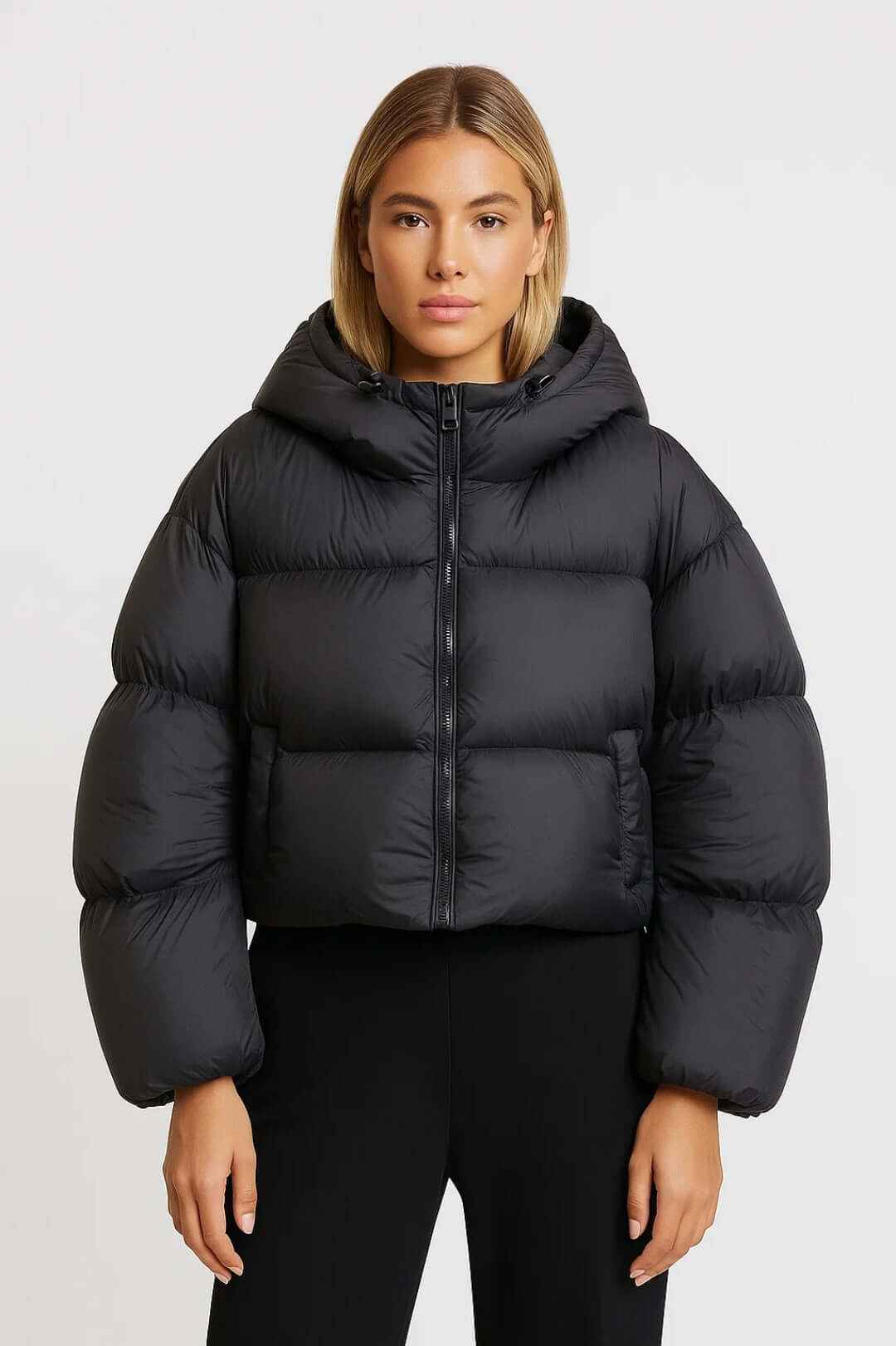 Kurze schwarze Daunenjacke mit Kapuze Damen Graziella – Bild 2