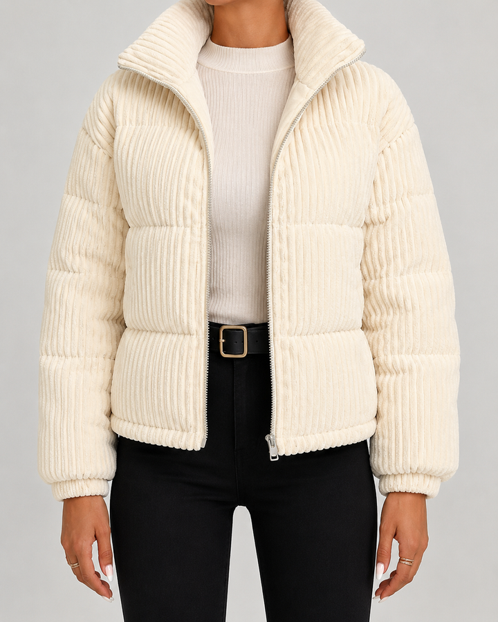 Steppjacke aus Cord Damen Agata Elfenbein – Weiss Modehaus