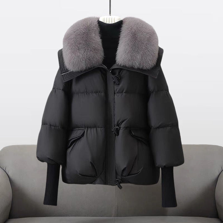 Daunenjacke mit Kunstfellkragen und Knebelverschlüssen Damen Francesca Schwarz – Weiss Modehaus