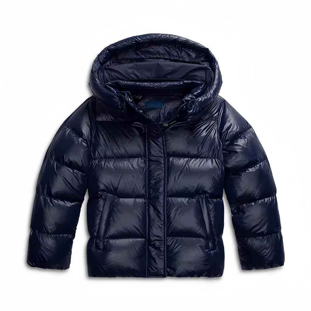 Glänzende Quadratische Daunenjacke Damen Giorgia Marineblau – Weiss Modehaus