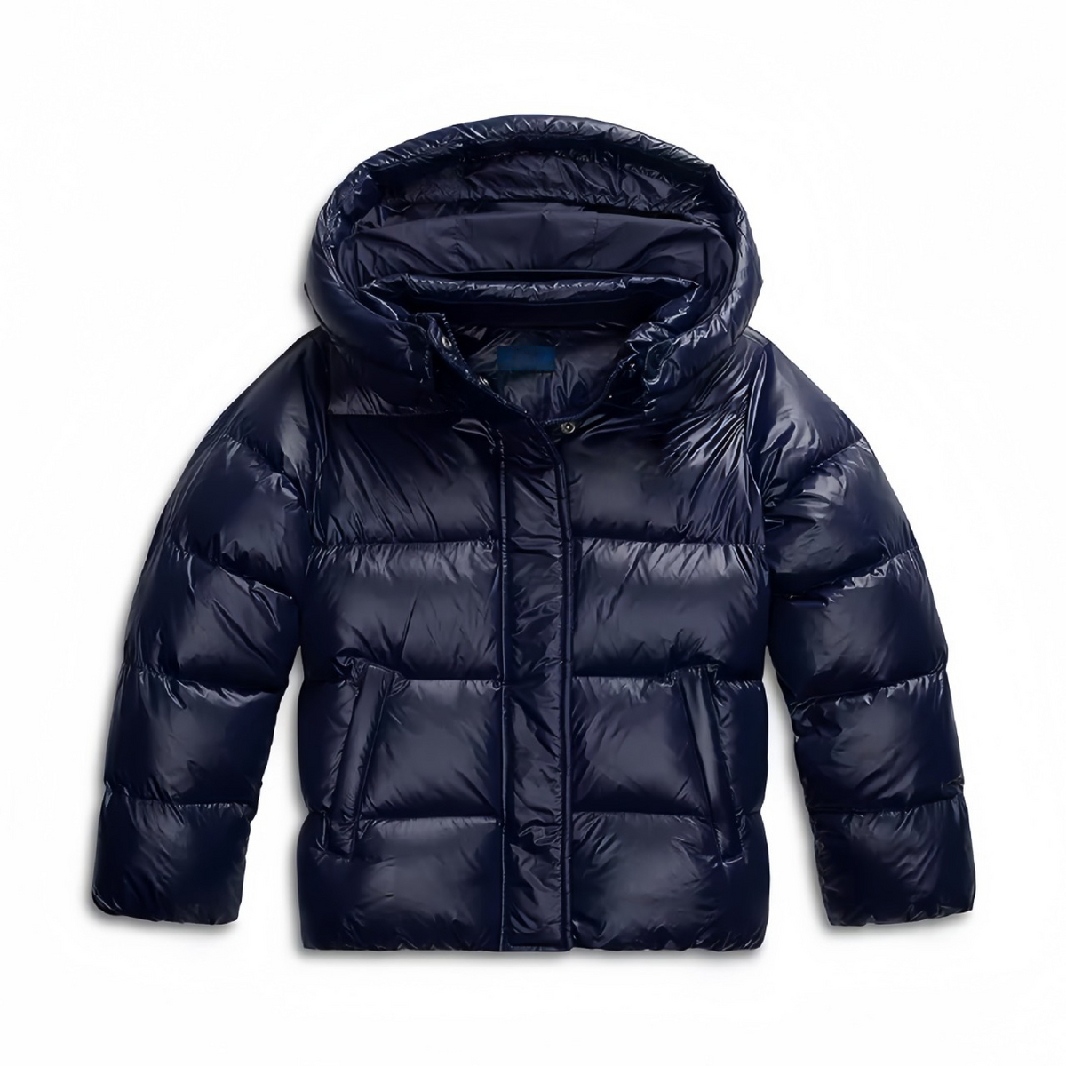 Glänzende Quadratische Daunenjacke Damen Giorgia Marineblau – Weiss Modehaus