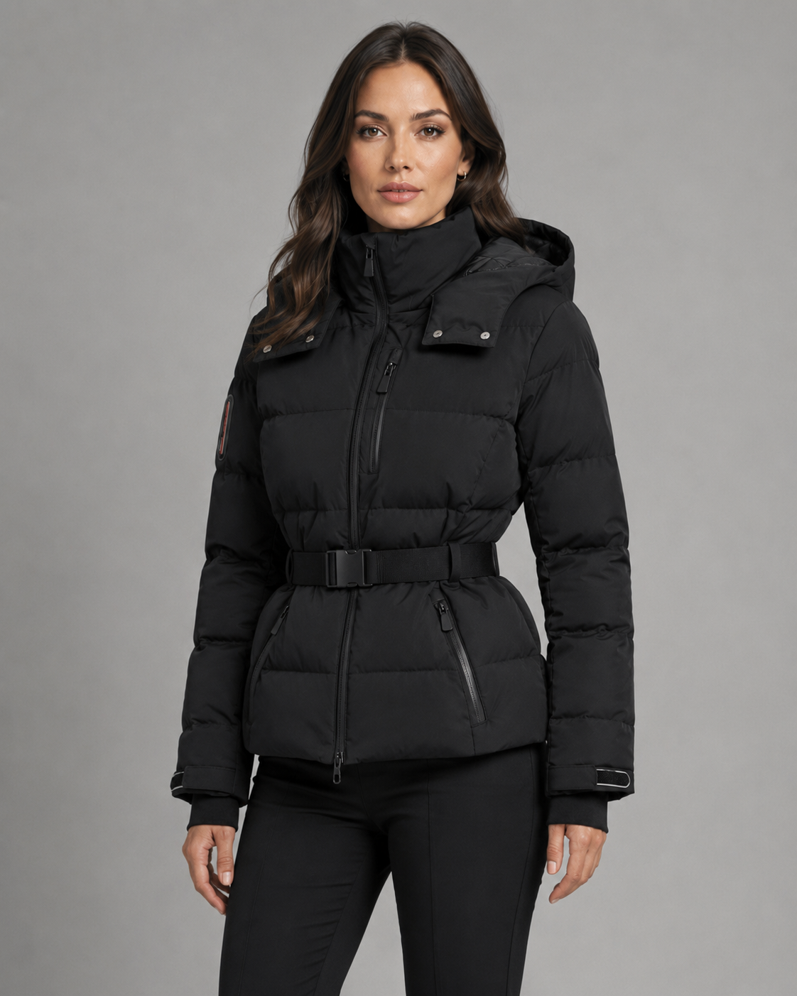 Daunenjacke mit Gürtel und abnehmbarem Kapuzen Damen Rita – Bild 2