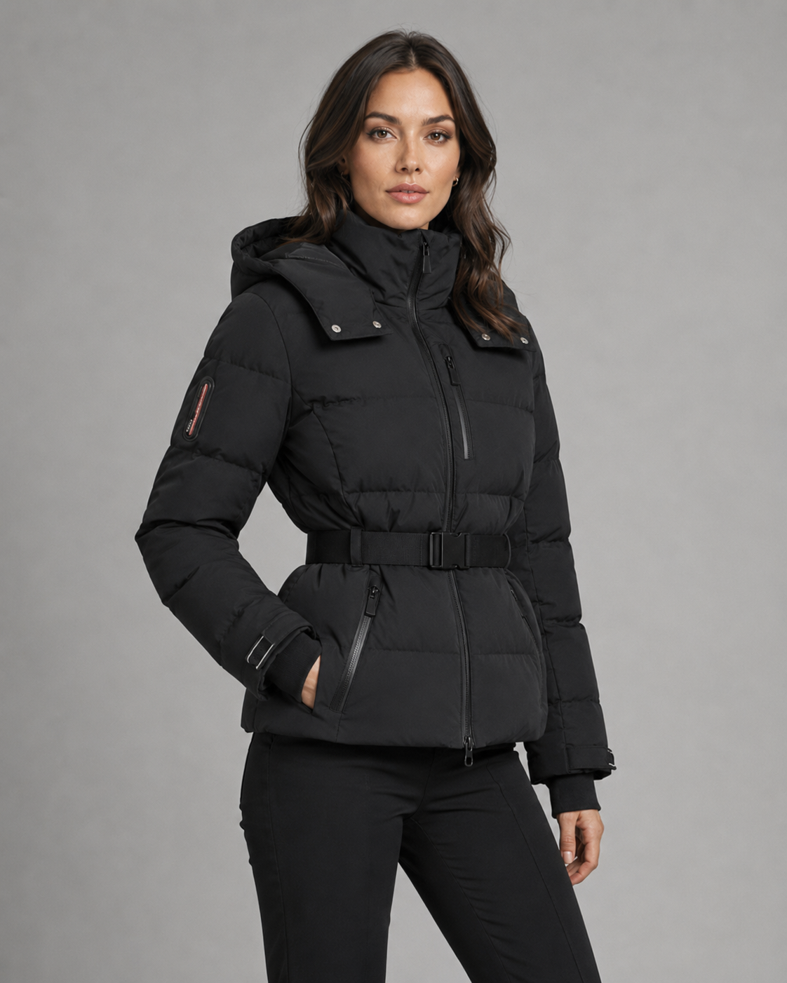 Daunenjacke mit Gürtel und abnehmbarem Kapuzen Damen Rita – Bild 3