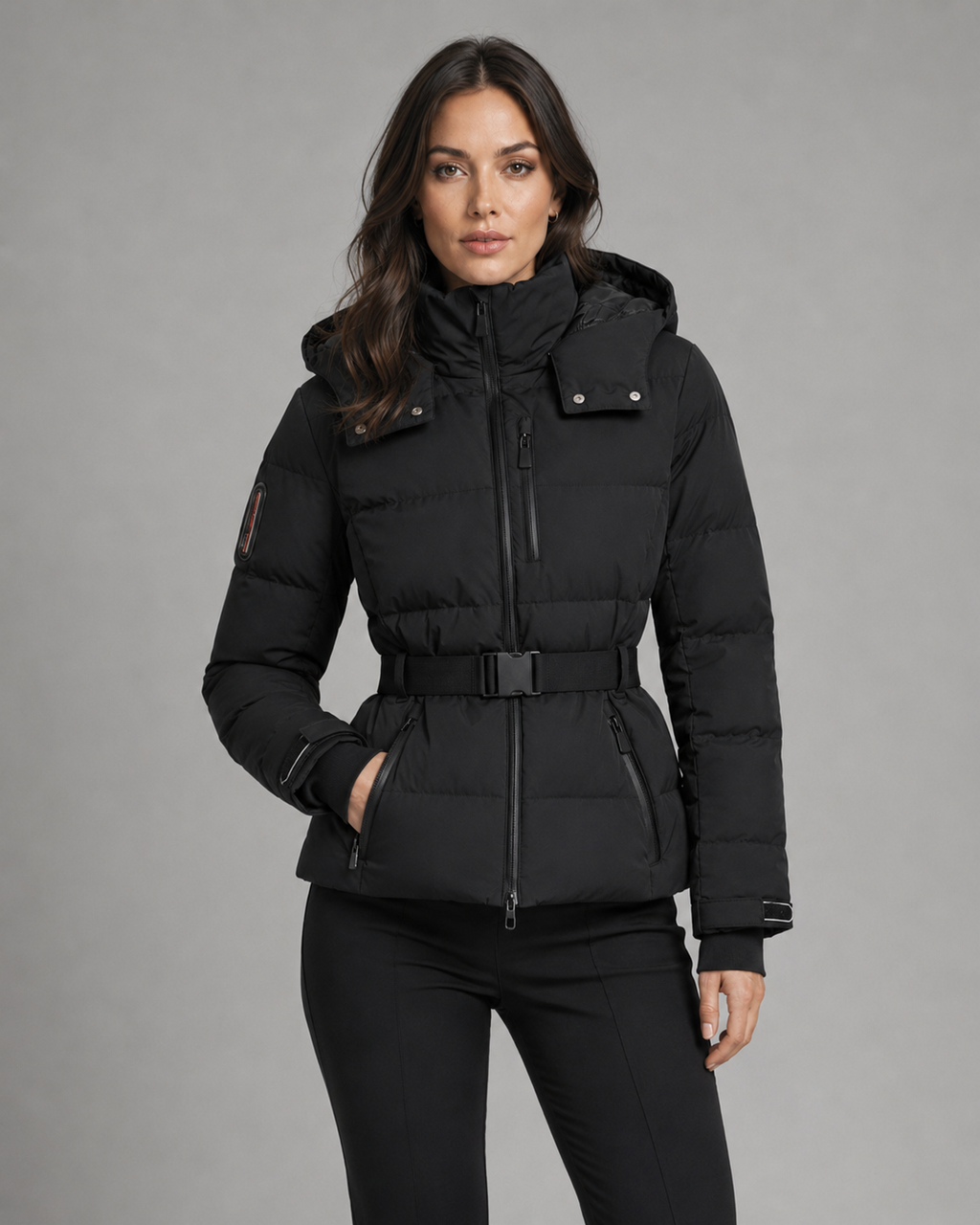 Daunenjacke mit Gürtel und abnehmbarem Kapuzen Damen Rita – Bild 7