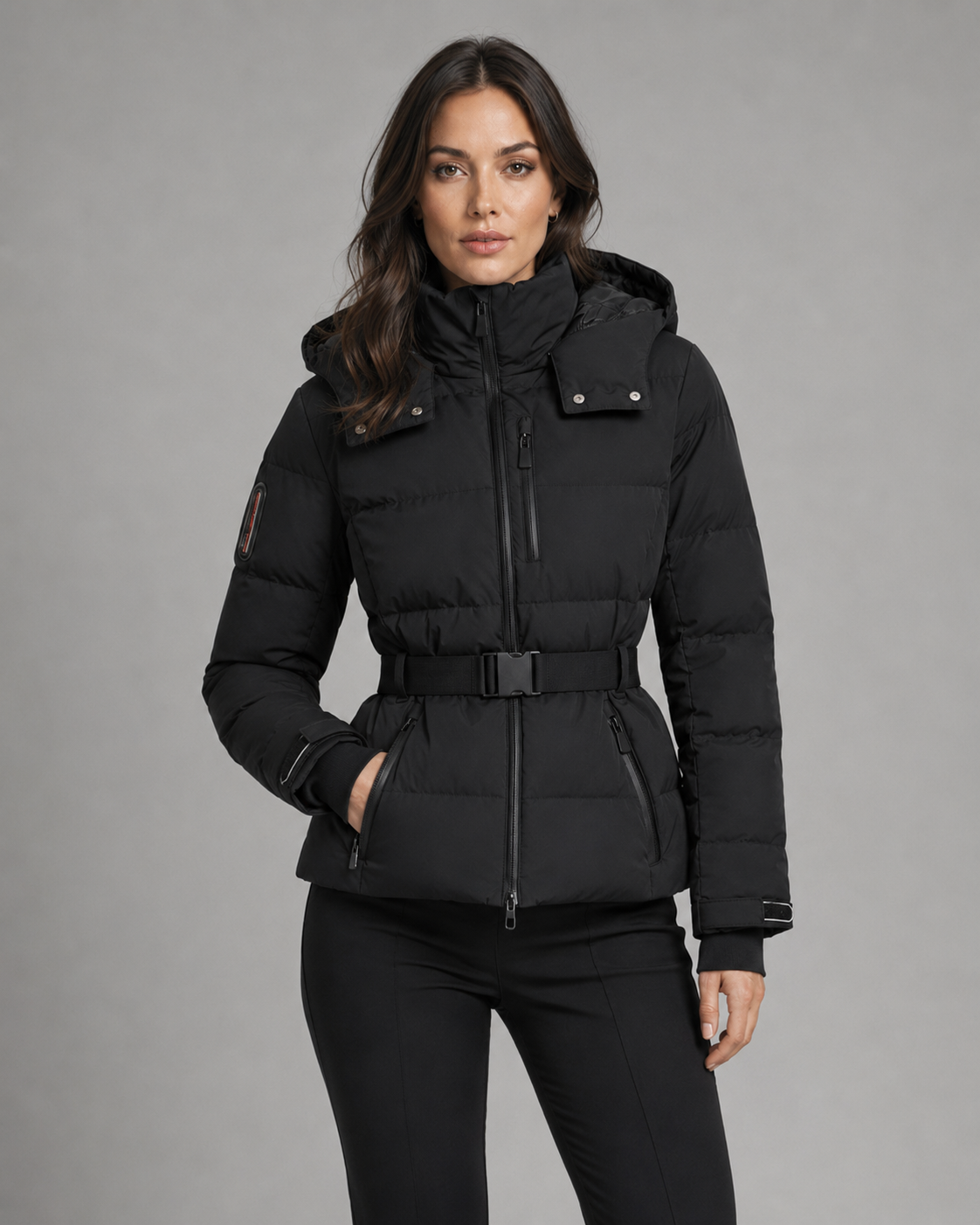 Daunenjacke mit Gürtel und abnehmbarem Kapuzen Damen Rita – Bild 7