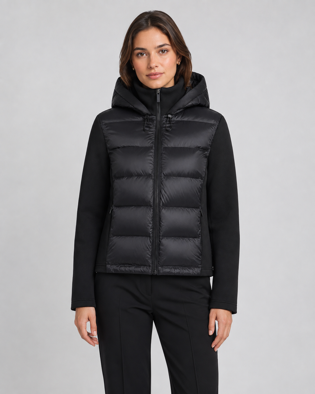 Hybrid-Daunenjacke mit Kapuze Damen Arianna Schwarz – Weiss Modehaus