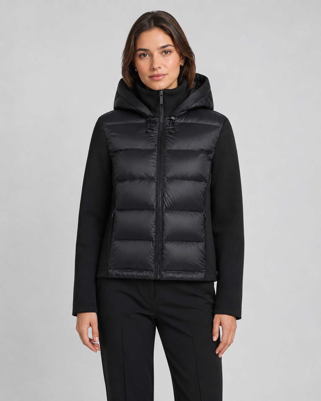 Hybrid-Daunenjacke mit Kapuze Damen Arianna Schwarz – Weiss Modehaus