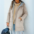 Daunenjacke mit Kordelzug und Kapuze Damen Gioia Beige – Weiss Modehaus