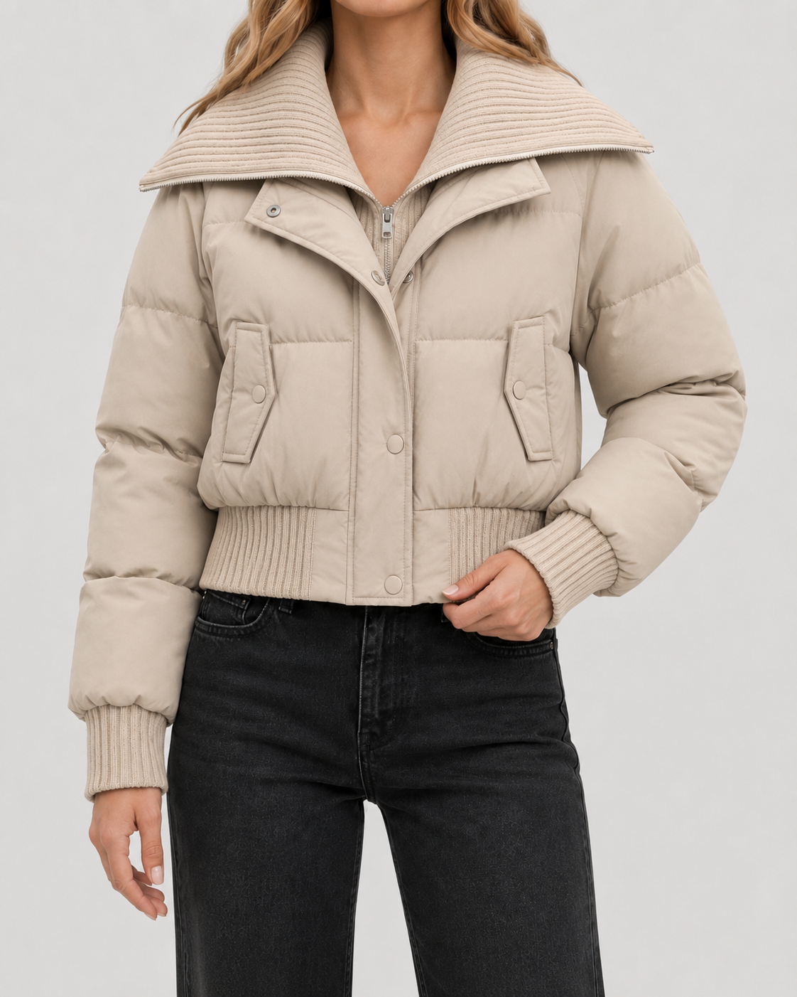 Kurze Daunenjacke mit Strickkragen Damen Sabrina – Bild 2