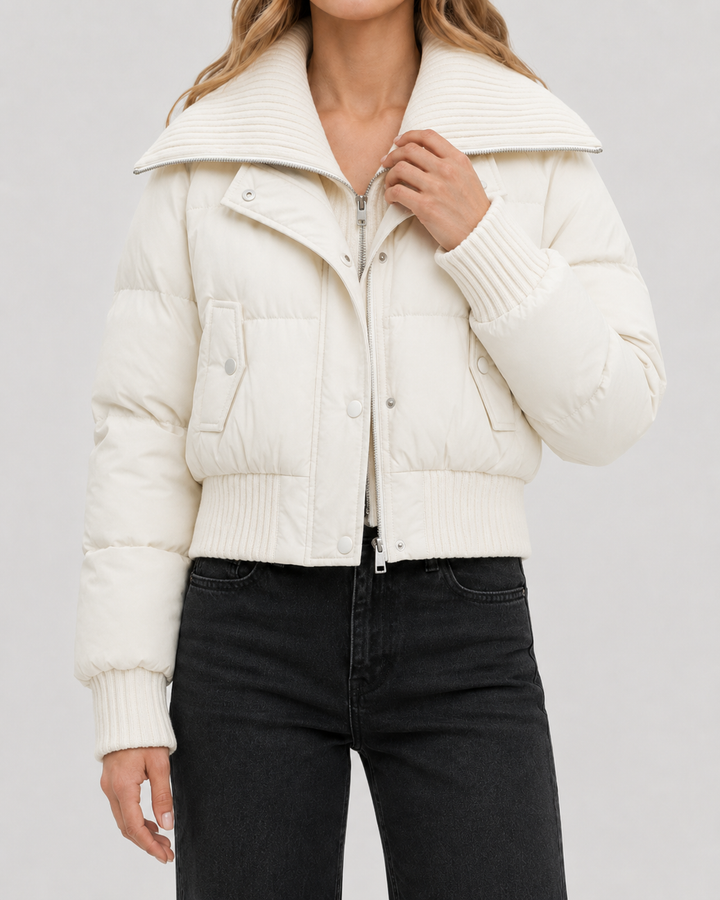 Kurze Daunenjacke mit Strickkragen Damen Sabrina – Bild 3