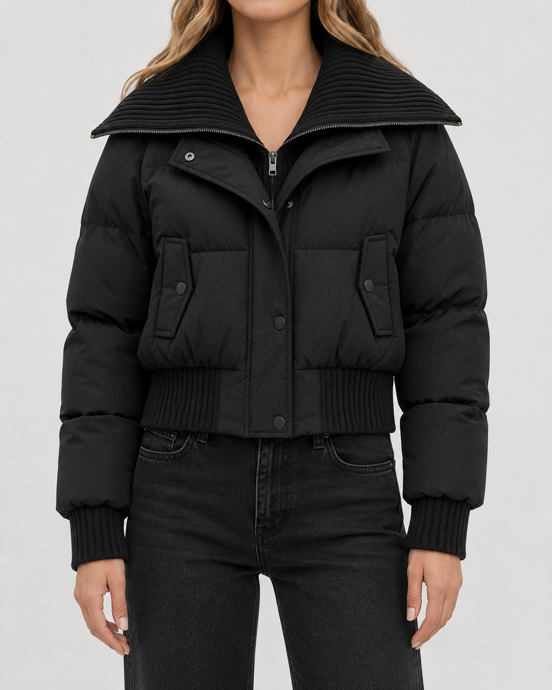 Kurze Daunenjacke mit Strickkragen Damen Sabrina – Bild 4
