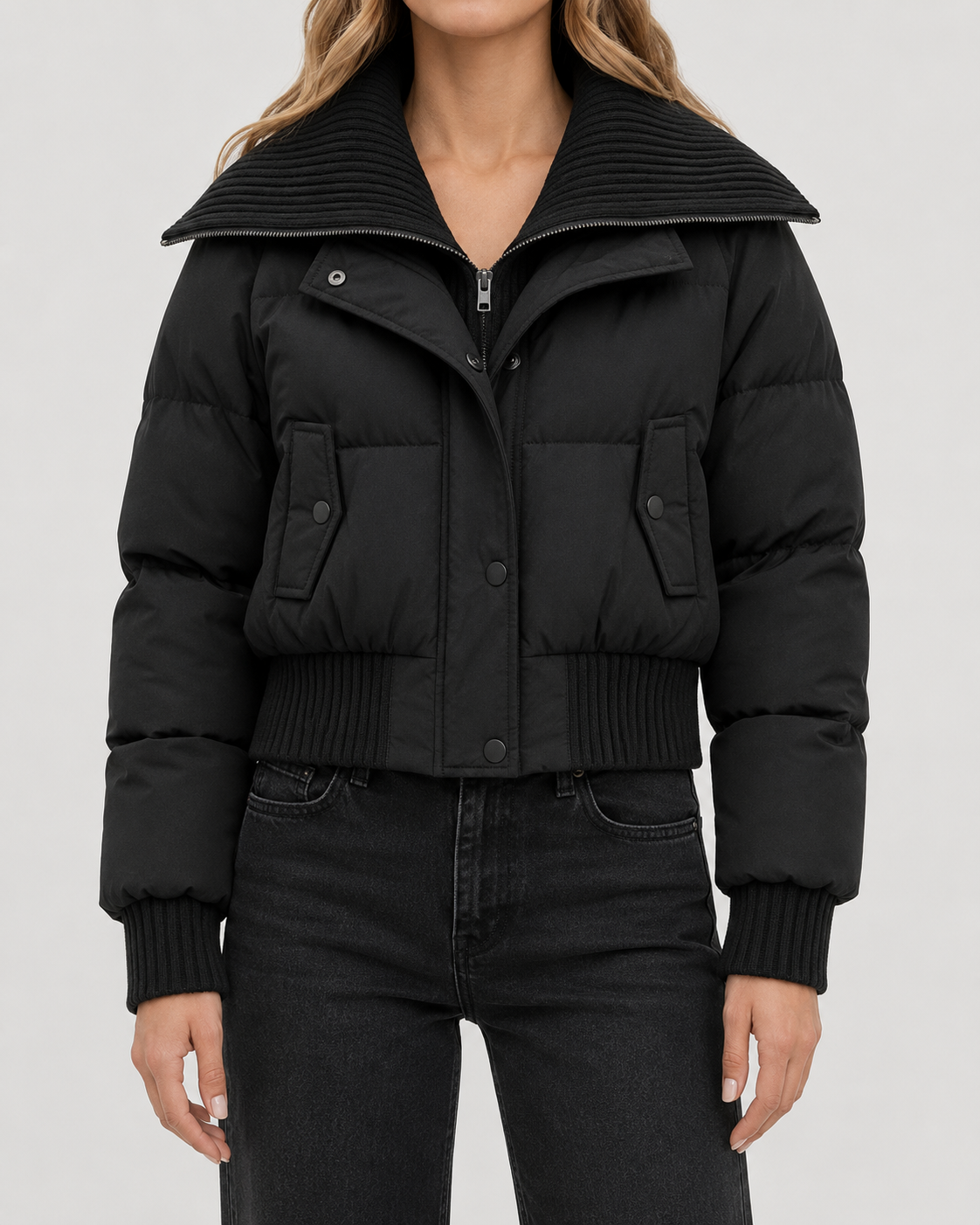 Kurze Daunenjacke mit Strickkragen Damen Sabrina – Bild 4