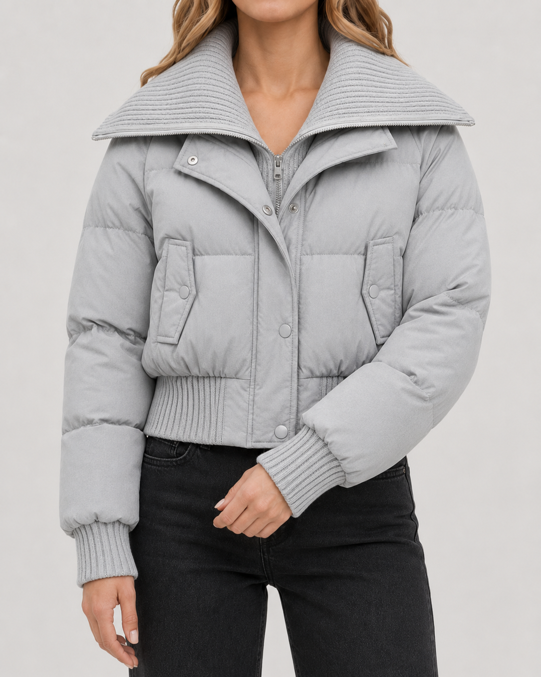 Kurze Daunenjacke mit Strickkragen Damen Sabrina – Bild 5