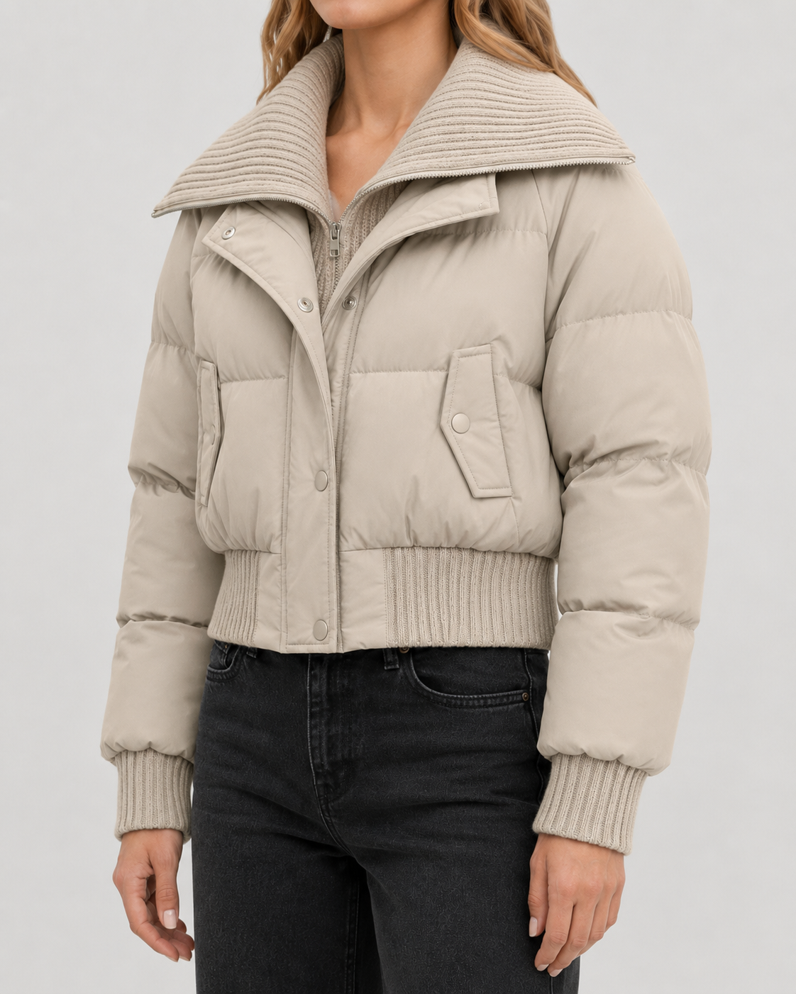 Kurze Daunenjacke mit Strickkragen Damen Sabrina – Bild 8