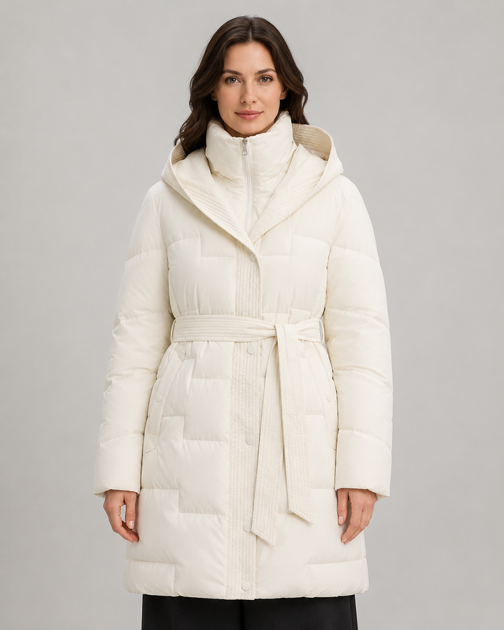 Langer, gepolsterter Parka mit Gürtel Damen Annalisa Weiß – Weiss Modehaus
