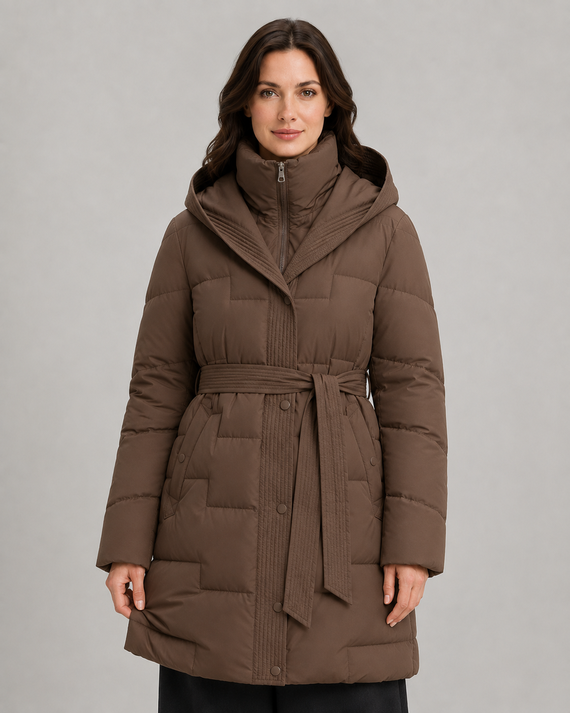 Langer, gepolsterter Parka mit Gürtel Damen Annalisa – Bild 2