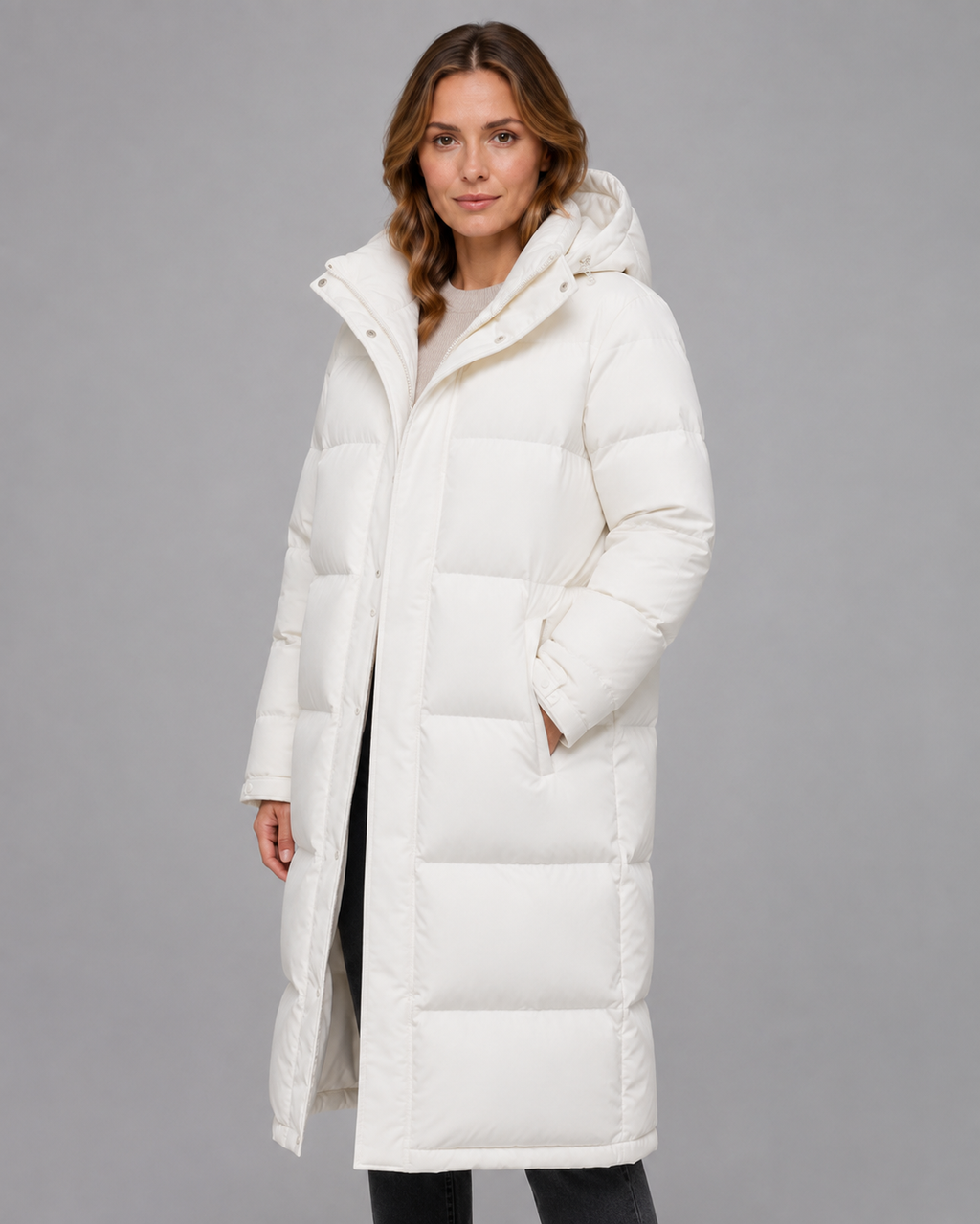 Extra langer Parka aus Daunen Damen Ornella Weiß – Weiss Modehaus