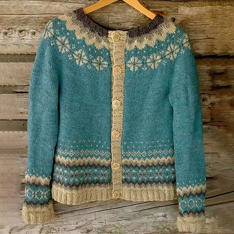 Isländische Strickjacke in Türkis und Natur Damen Laia – Bild 2
