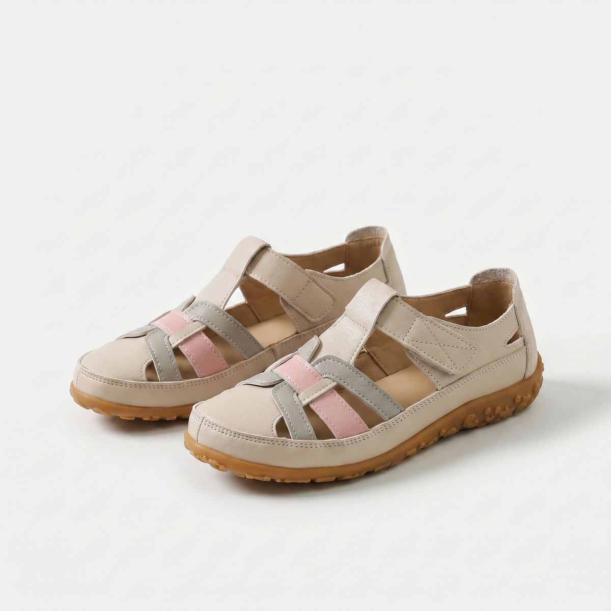 Bequeme Komfort Sandalen für jeden Tag Lea Beige+Rosa – Weiss Modehaus