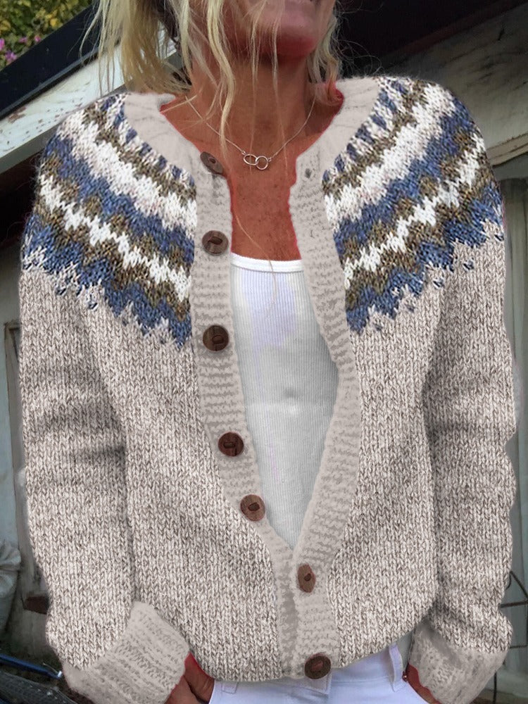 Isländische Strickjacke in Natur mit blauem Muster Damen Lidia – Bild 2