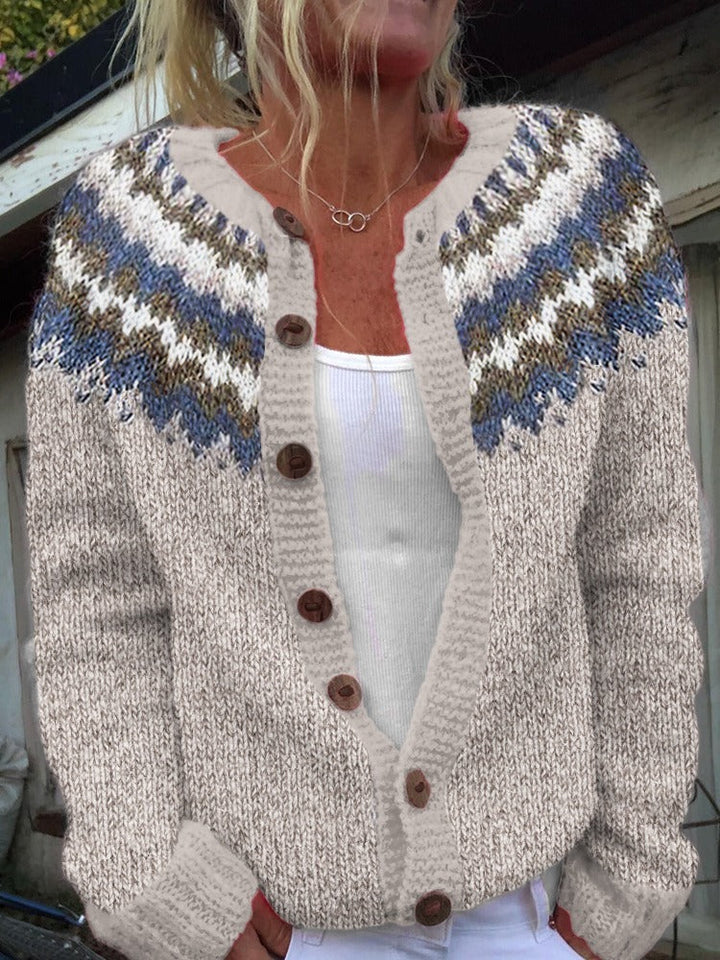 Isländische Strickjacke in Natur mit blauem Muster Damen Lidia – Bild 2