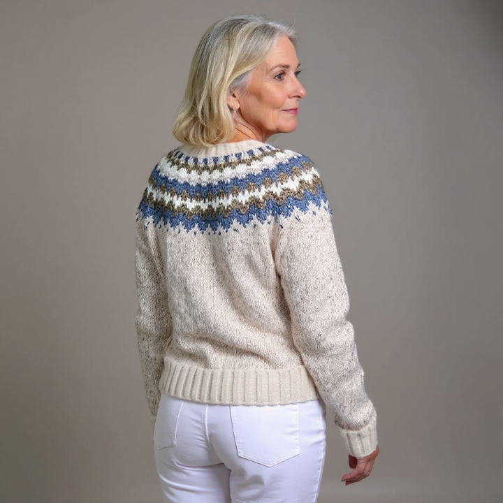 Isländische Strickjacke in Natur mit blauem Muster Damen Lidia – Bild 3