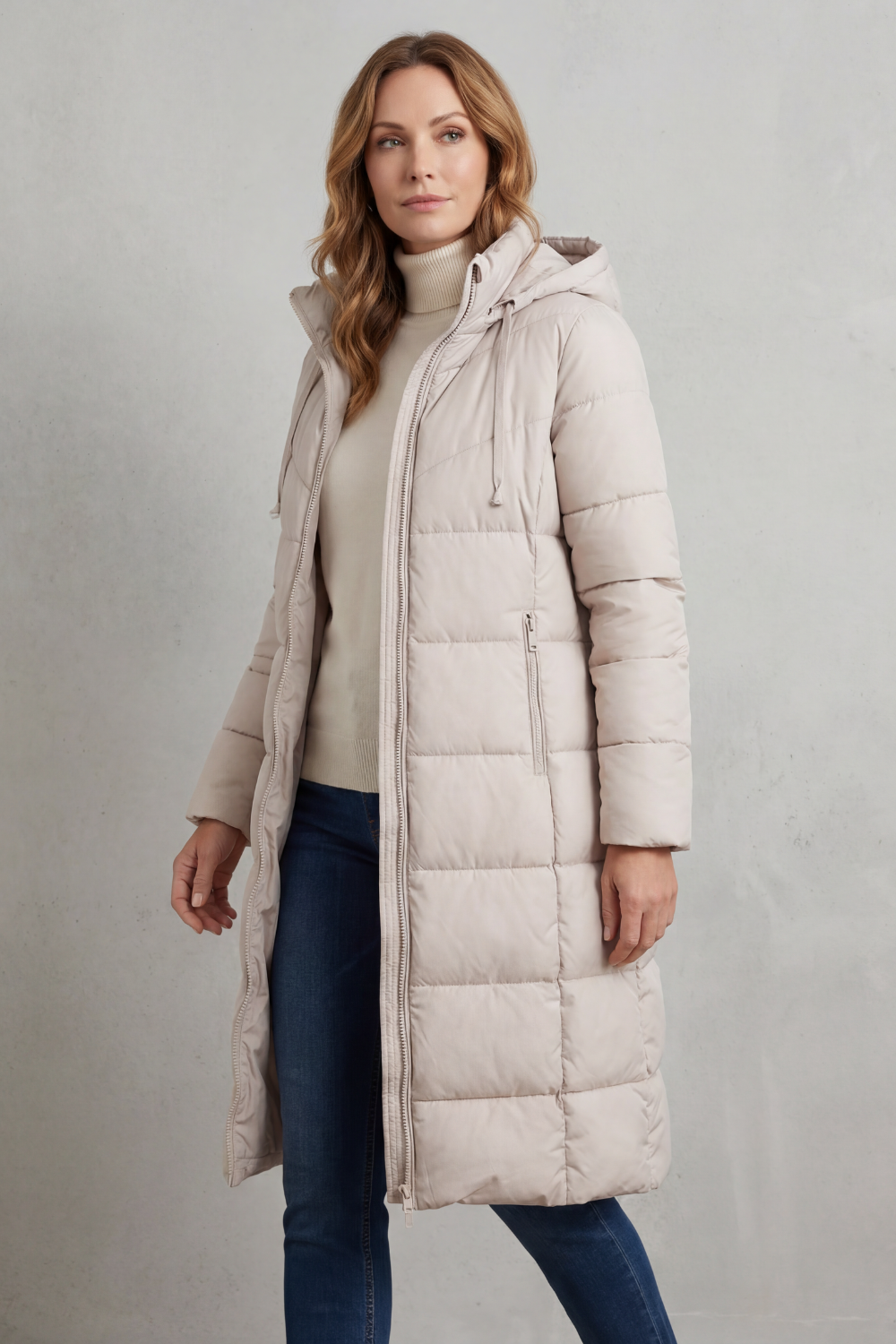 Langer Daunenmantel mit Reißverschluss Damen Chiara – Bild 5