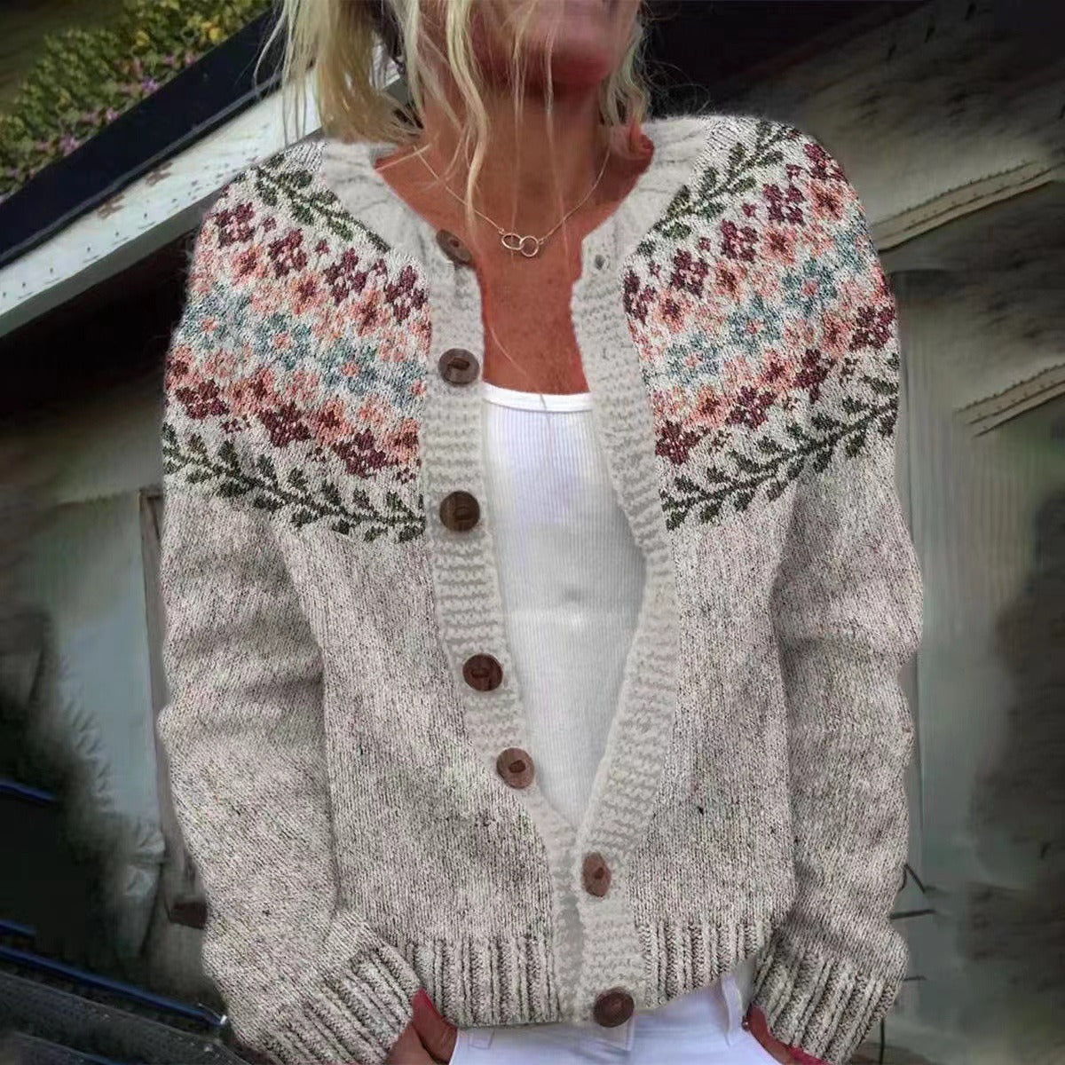Isländische Strickjacke in Orange und Grün Damen Marga – Bild 2
