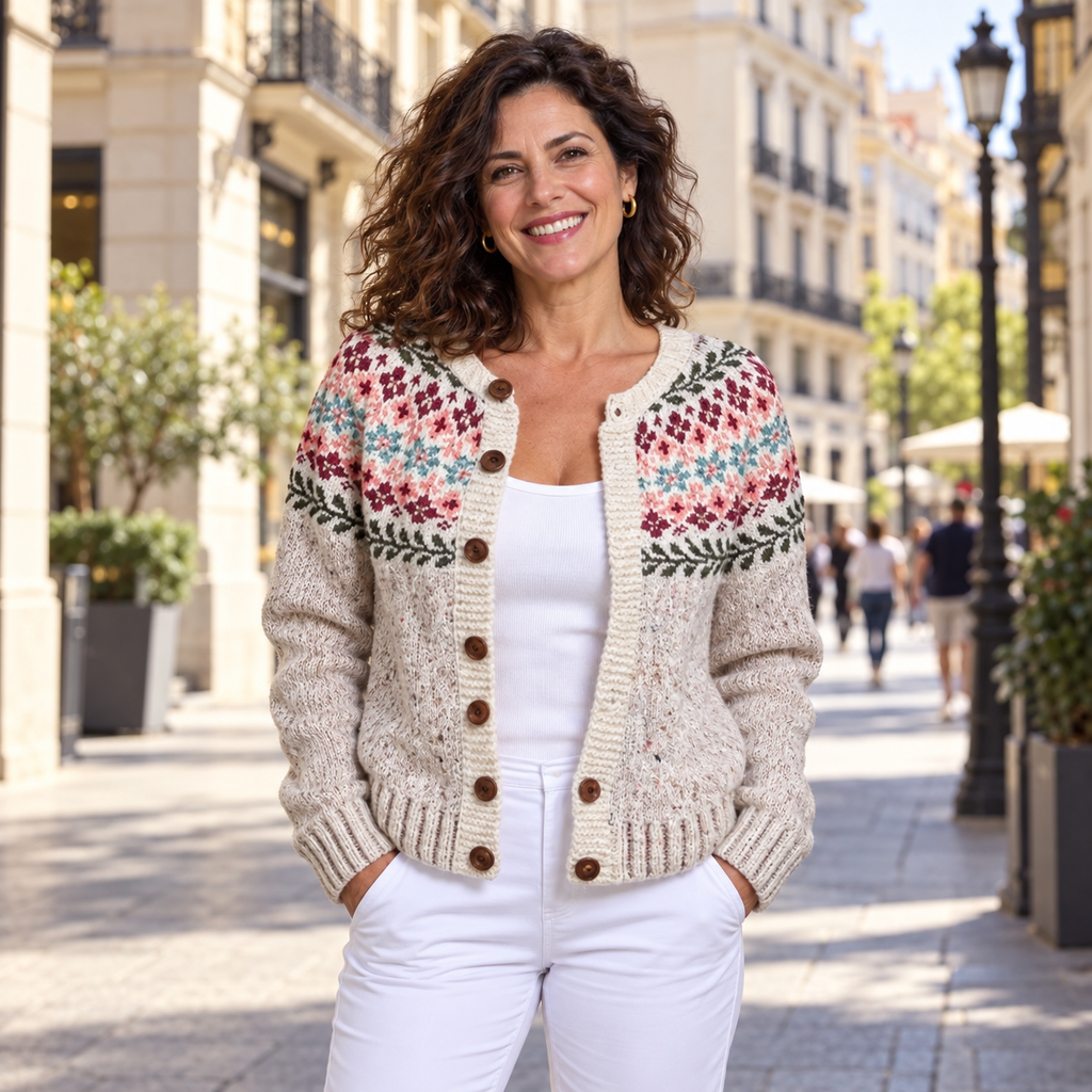 Isländische Strickjacke in Orange und Grün Damen Marga – Weiss Modehaus