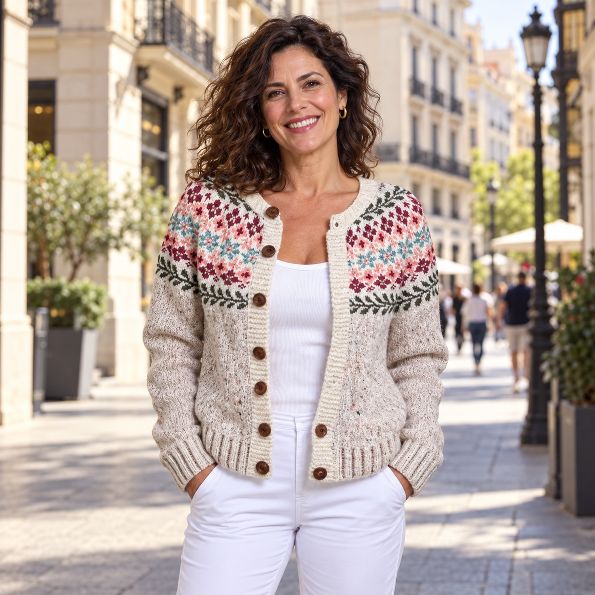 Isländische Strickjacke in Orange und Grün Damen Marga – Weiss Modehaus