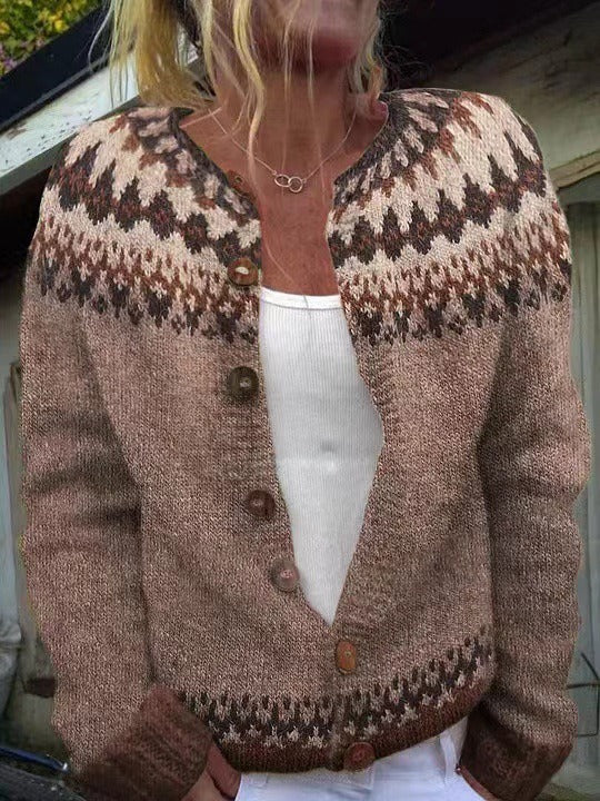 Isländischer Cardigan in Braun und Creme Damen Maribel – Bild 2