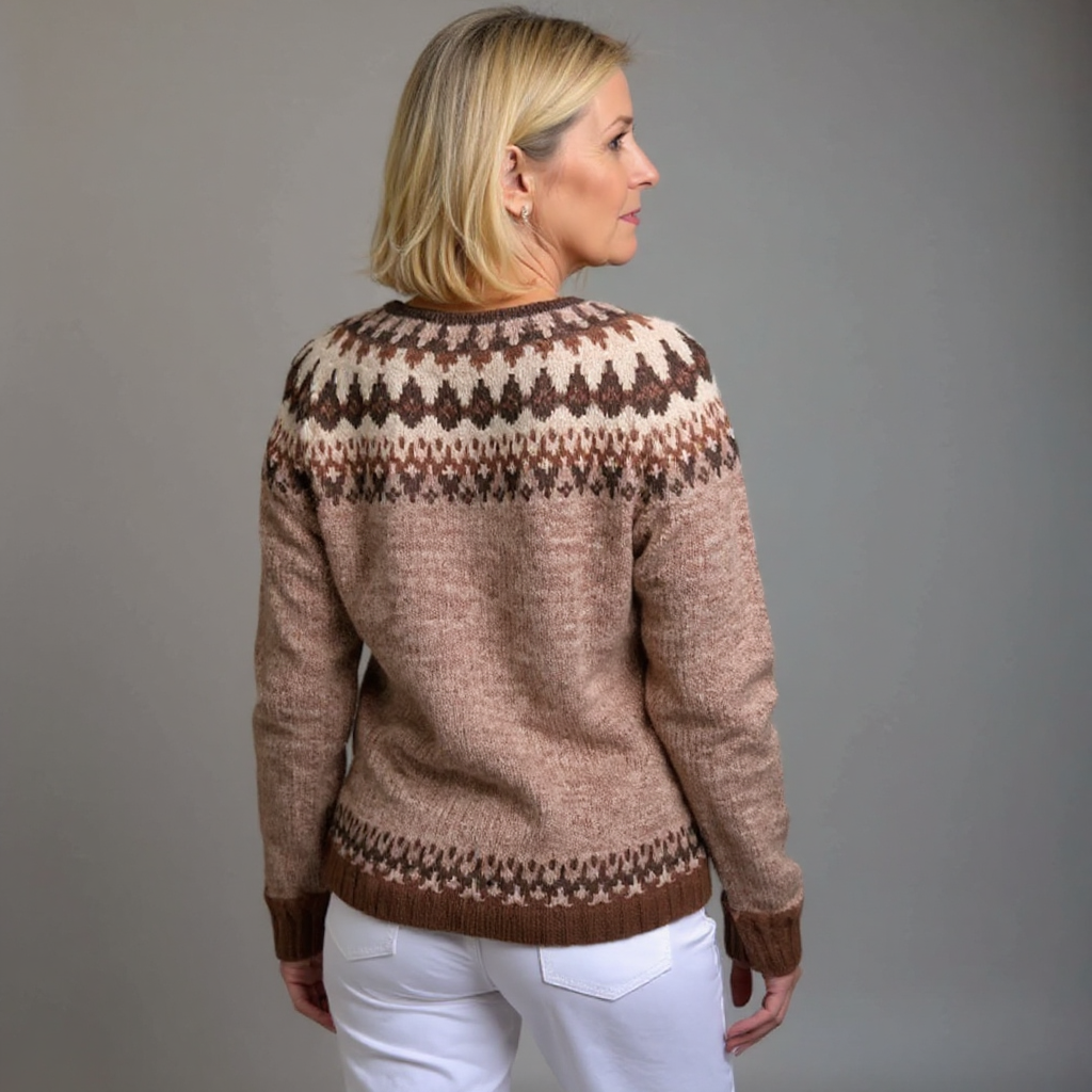 Isländischer Cardigan in Braun und Creme Damen Maribel – Bild 3