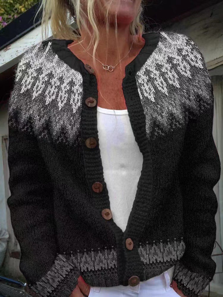 Isländische Strickjacke in Schwarz und Weiß Damen Melania – Bild 2