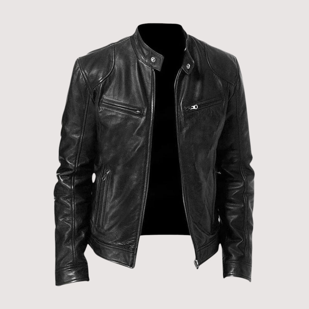 Herren Lederoptik Bikerjacke Arturo Schwarz – Weiss Modehaus