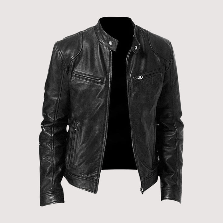 Herren Lederoptik Bikerjacke Arturo Schwarz – Weiss Modehaus