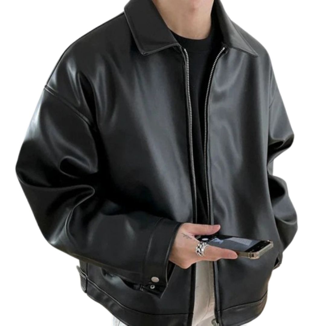 Oversize Bomberjacke mit Lederlook für Herren Claudio Schwarz – Weiss Modehaus