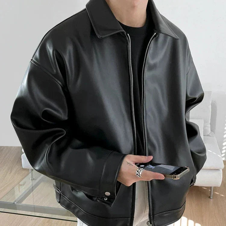 Oversize Bomberjacke mit Lederlook für Herren Claudio – Bild 2