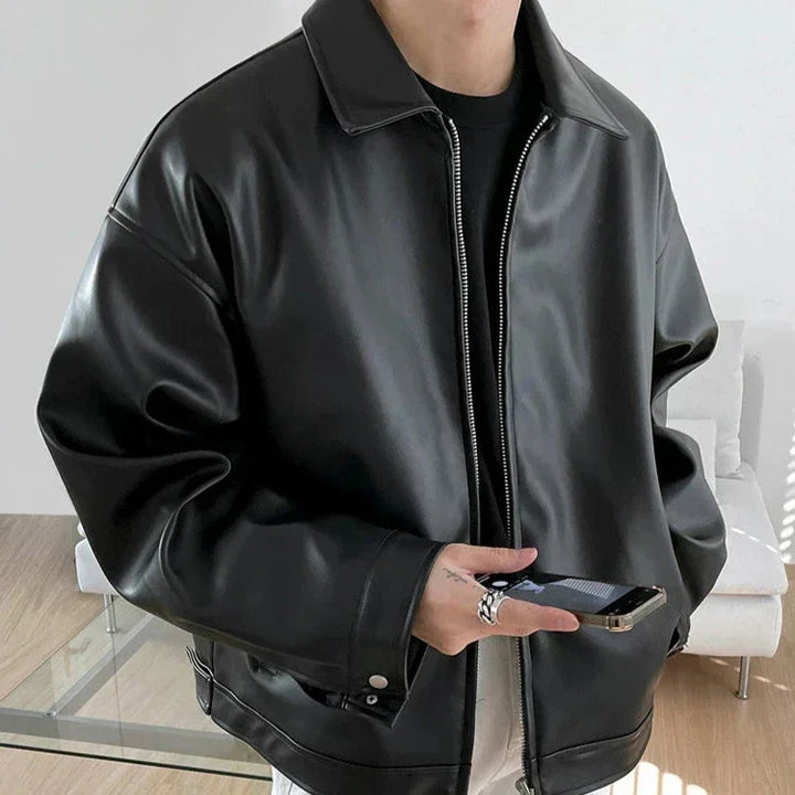 Oversize Bomberjacke mit Lederlook für Herren Claudio – Bild 2