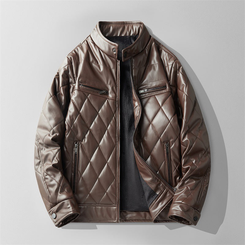 Herren Steppjacke mit Lederoptik Ambrogio Braun – Weiss Modehaus