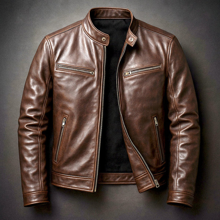 Vintage Herren Chiodo mit Stehkragen Cosimo Zigarrenbraun – Weiss Modehaus