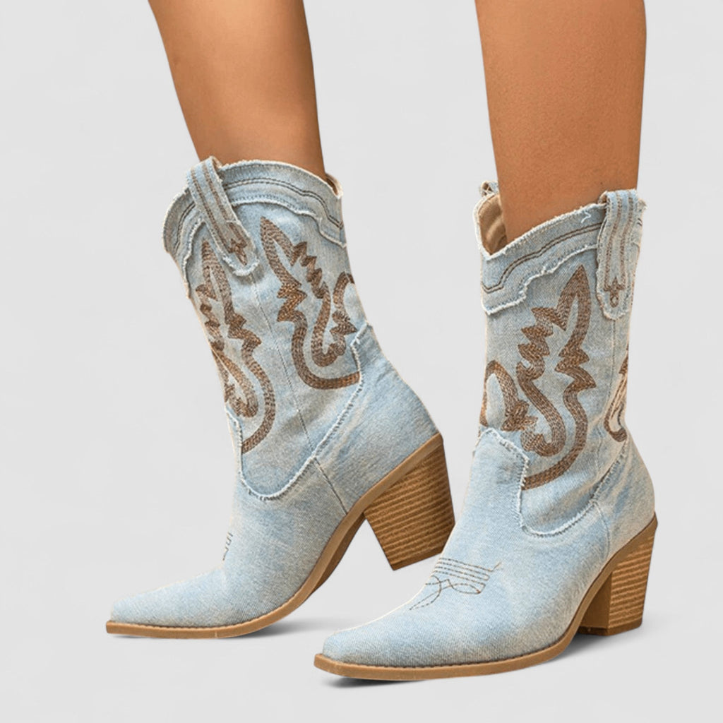 Orthopädische Denim Stiefeletten Stien Hellblau – Weiss Modehaus