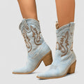 Orthopädische Denim Stiefeletten Stien Hellblau – Weiss Modehaus