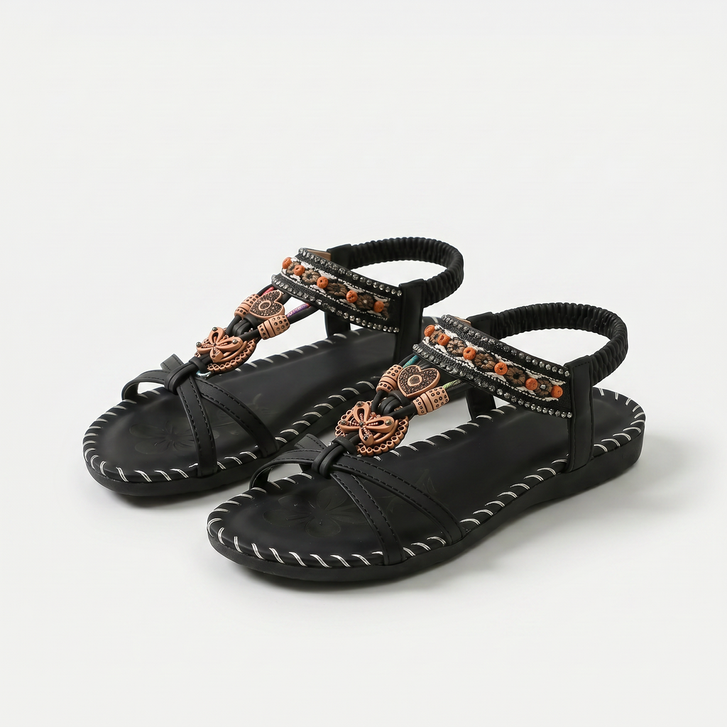 Orthopädische Sandalen im Ibiza-Stil für Komfort & Eleganz Nada Schwarz – Weiss Modehaus