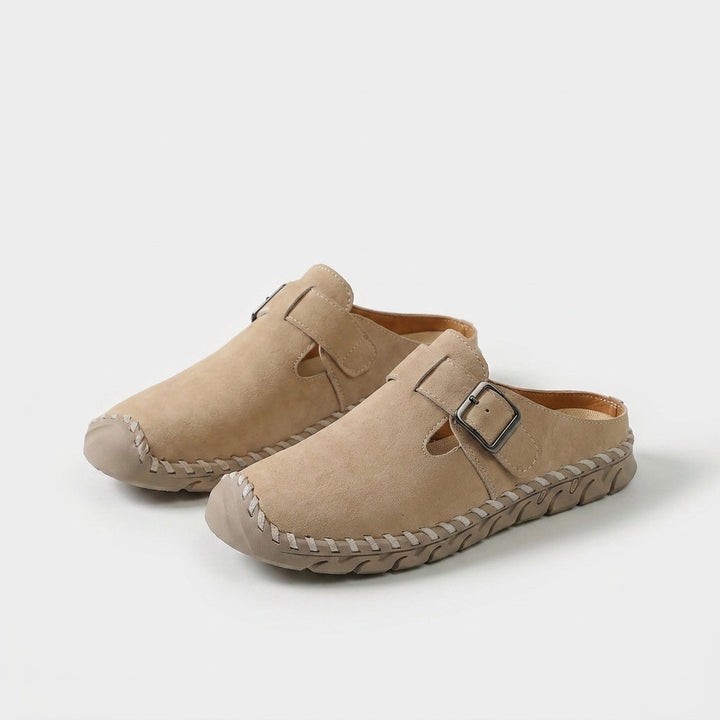 Komfort-Pantolette mit Schnalle Marly Beige – Weiss Modehaus