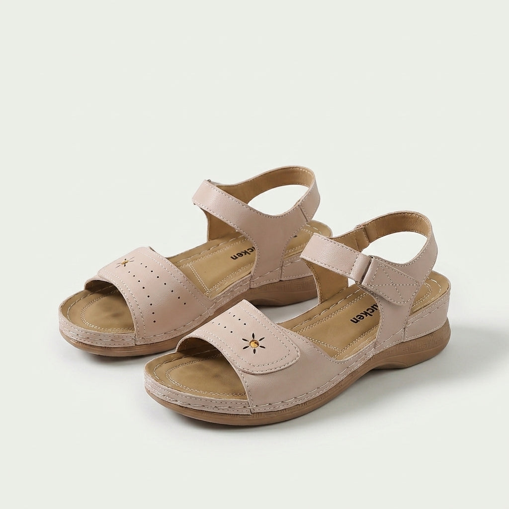Leichte Sommer-Sandale mit Klettverschluss Liana Beige – Weiss Modehaus
